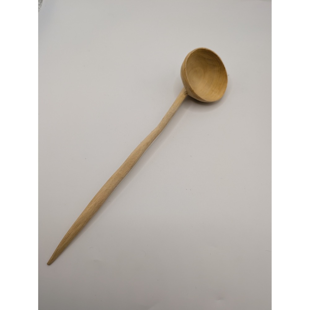 Hand Carved Wooden Ladle Long Handle Rustic Serving Spoon Primitive Kitchen Tool